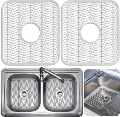 2 Sink Protectors for Kitchen Sink, White 12" X 11" Dish Rack, Protect Sink from - Изображение 1 из 4