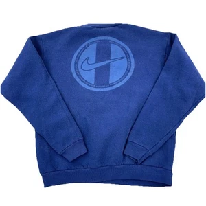 Vintage Nike Sweatshirt Boys XL Blue Crewneck Sweater Y2K 90s Two Sided Youth * - Picture 1 of 14