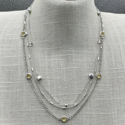 Collar Express Capas Ajustable Tono Plata Cuentas Cristal Mujer Joyería Foto 1 de 4