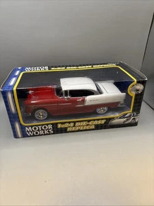 1955 Chevrolet Chevy Bel Air 1:24 Scale Diecast Model Motor Works Red White - Picture 1 of 13