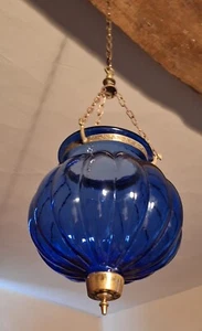 Antique Indian Belgium Colonial Glass Hundi Lantern Ceiling Light Lamp Shade - Picture 1 of 3