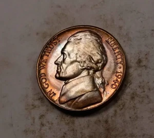 1940-D Jefferson Nickel * Gem BU Rainbow Toned * Full Steps FS * XN500 - Picture 1 of 5