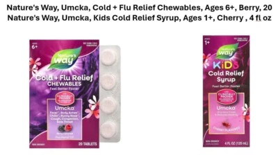 Nature's Way, Umcka, Cold + Flu Homeopathic Relief, Set of 2: Tablets & Syrup - Image 1 of 3