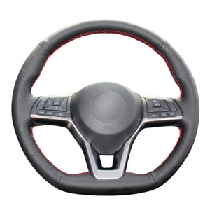 Black Leather Car Steering Wheel Cover for Nissan X-Trail 17-19 Qashqai 2018 - Picture 1 of 5