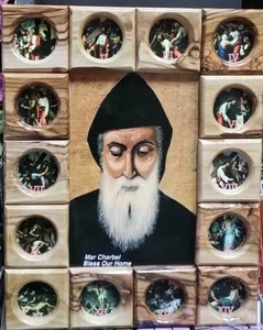 St. Charbel Makhlouf Olive Wood Icon 14 stations of the Cross,11 inch ,hand made - Picture 1 of 3