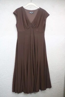 Jones New York V Neck Babydoll Midi Brown Dress-Size 8-Flowy-Classic - Image 1 of 4