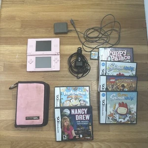 Nintendo DS Lite Handheld Console Game & Accessories Lot Pink Tested & Works - Picture 1 of 1
