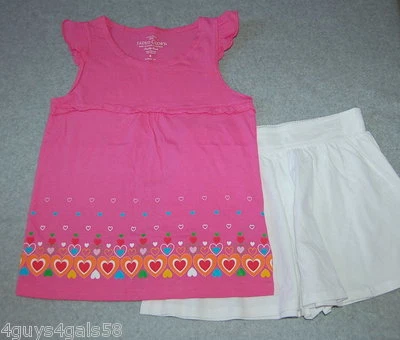 Girls PINK TUNIC TANK TOP Colorful Hearts WHITE SHORTS Skirt Look SIZE 4 5 6 7 8 - Image 1 of 2