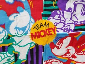 Disney's Team Mickey Sports Flannel Twin Fitted Bed Sheet & Pillowcase Vintage