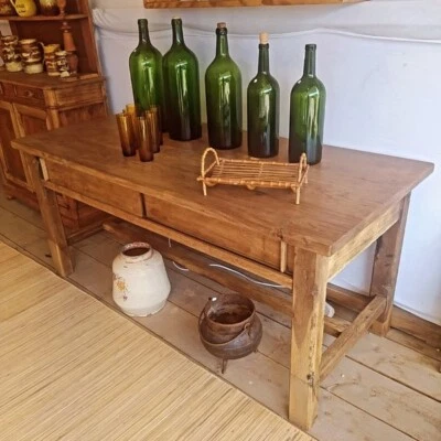 Ancienne table de ferme à tirettes en chêne, XIXème siècle - Photo 1/4