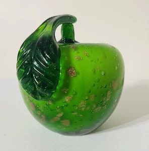 Green & Gold Coloured Glass Apple Paperweight Ornament - Picture 1 of 4