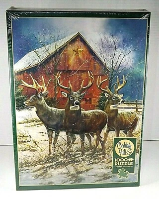Cobble Hill Three Kings Puzzle Snow Barn Deer Winter 1000 Piece Poster New  - Image 1 of 4