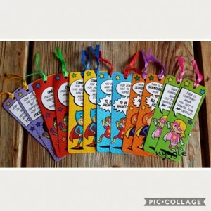 12 x Superhero Bookmarks Kids Party Favours Student Rewards Loot Bag - Picture 1 of 9