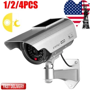1/2/4 PC Fake Security Camera Flashing LED Solar Powered Dummy Home Surveillance - Picture 1 of 16