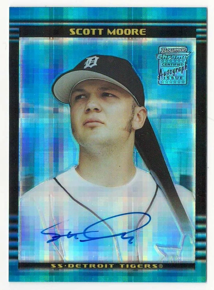 SCOTT MOORE 2002 Bowman Chrome Draft XFRACTOR On-Card Auto Autograph RC Tigers - Image 1 of 1
