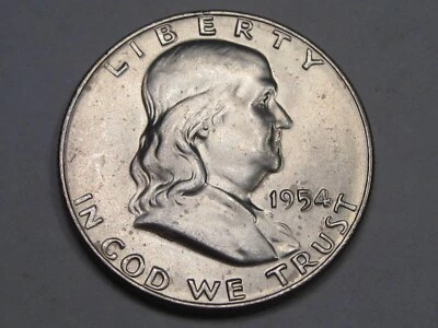 BU 1954-D Dime Argento Franklin Mezzo Dollaro. #43 - Immagine 1 di 4