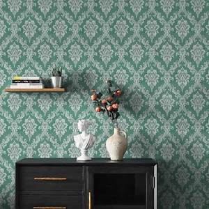 17.7"×118"Peel and Stick Wallpaper Green Damask Wallpaper for Bathroom Green and - Picture 1 of 12