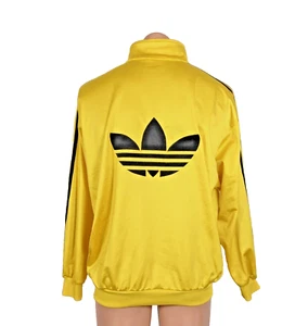 ADIDAS VINTAGE 80s Track Jacket Mens Large Shiny Gold Black Large Trefoil Logo - Picture 1 of 5