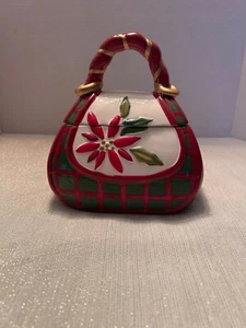 Davids Cookies Christmas-Themed Ceramic Cookie Jar Poinsettia Red & Green Plaid - Picture 1 of 7