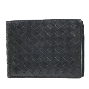 BOTTEGA VENETA Logo Intrecciato Bifold Compact Wallet Leather Navy Blue 07KP151 - Picture 1 of 12