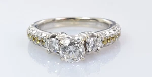 Diamond Engagement Ring 14k Gold 1.00 Carats Size 4 - Yellow Diamond Accents - Picture 1 of 7