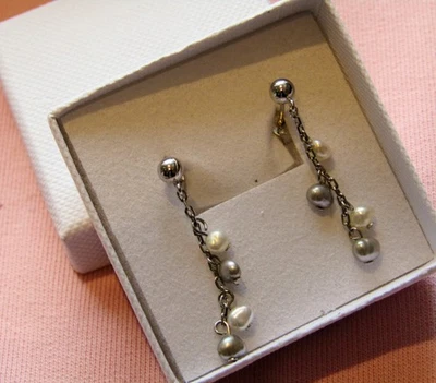 Earrings Sterling Silver 925 - Real Pearl Drops (F5LV) — 第 1/4 张图片
