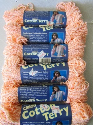 Lote de 6 madejas hilo de rizo de algodón Caron 1,75 oz - melocotón - Hecho en EE. UU. Foto 1 de 3