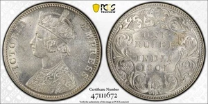 India Queen Victoria silver rupee 1901 Bombay uncirculated PCGS MS61 - Picture 1 of 3
