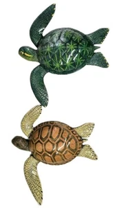 Sea Turtle Figurines 21" Pair Of Hanging Turtle Sculptured Wall Art Tropical Sea - Picture 1 of 10