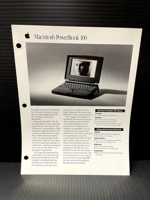 Apple Macintosh 1991 PowerBook 100 Product Overview Catalog Pamphlet Vintage - Image 1 of 2