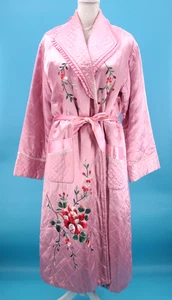 Vintage Damen 40er 50er rosa Blumen bestickt gesteppt asiatisch Morgenmantel Gr. M 40s 1950s - Bild 1 von 24