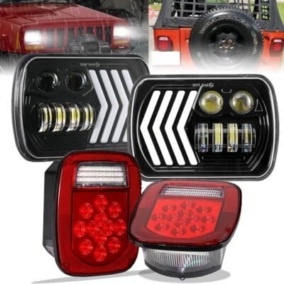 2x 5x7"7x6" LED Headlights Hi-Lo w/ LED Tail Lights For Jeep Wrangler YJ 87-1995 - Image 1 of 4