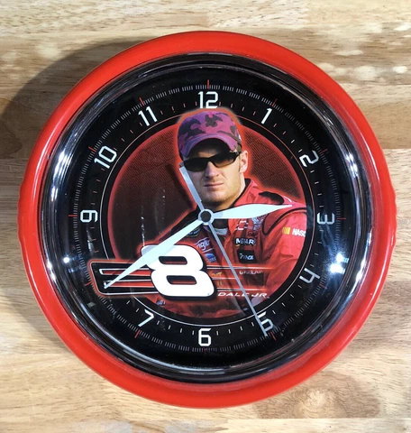 NASCAR DALE EARNHARDT JR WALL CLOCK ROUND RED  BATTERY METAL FRAME DATED 2006 Cover