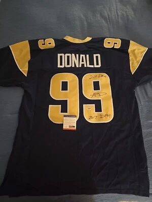 Camiseta firmada por Aaron Donald autografiada de los Rams de Los Ángeles de la NFL certificado de autenticidad PSA SUPER bowl  Foto 1 de 4