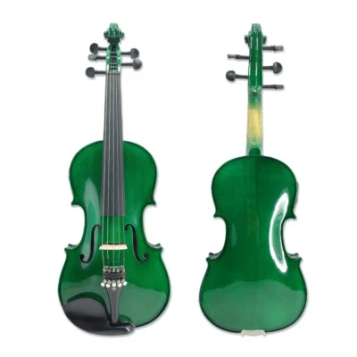 5 String Acoustic Electric Violin Green 4/4 Full Size Maple Spruce with Case Bow - Image 1 of 4