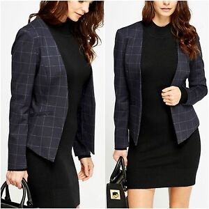 Womens NEXT Business Charcoal Open Grid Check Print Blazer Lined Tailored Jacket