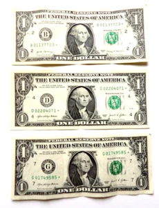 3 STAR NOTE DOLLAR BILLS, B01137723*, G02204071* & G01749585* - Picture 1 of 10
