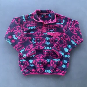 Patagonia Aztec Synchilla Snap-T Fleece Girls Medium 10 Pullover Pink 65545 EUC - Picture 1 of 8