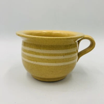 Antique Miniature Yellow Ware Child's Toy Chamber Pot White Bands Stripe Pottery - Image 1 of 4