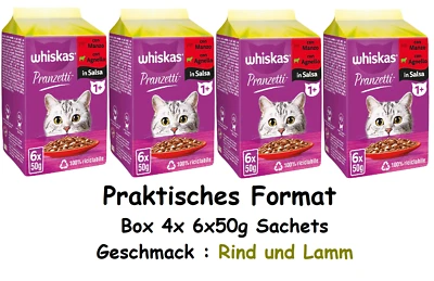 NASSFUTTER WHISKAS KATZENFUTTER MITTAGESSEN GEMISCHTES FLEISCH BOX 4x 6x50g - Bild 1 von 4