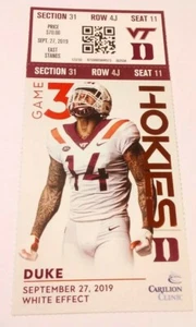 2019 Duke Blue Devils Virginia Tech Hokies Football Ticket Stub - Picture 1 of 2