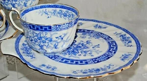 RARE VINTAGE BLUE RHAPSODY BY GLADSTONE ENGLAND SNACK TEA CUP PLATE SET SCALLOP - Picture 1 of 10