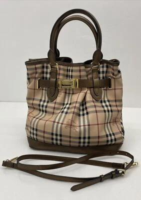 Burberry Golderton Haymarket Plaid Coated Canvas Tote Bag Purse Crossbody Medium - Image 1 of 4