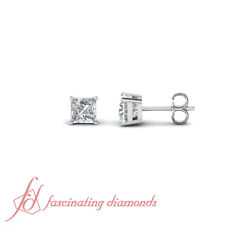 .70 Ct Princess Cut GIA Certified Diamond Solitaire Stud Earrings 14K Gold VS1