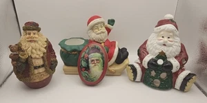 Christmas Lot 2 Santa candle holders 1 Santa Japan Tin and 1 polyresin Santa - Picture 1 of 24