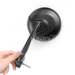 KiWAV Retro Black Aluminum Bar End Mirrors Pair for 7/8" or 1" Handlebar 6mm ε - Picture 1 of 9
