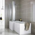 Modern Bathroom L Shaped Shower Bath Front Side Panel White Gloss MDF 1500mm