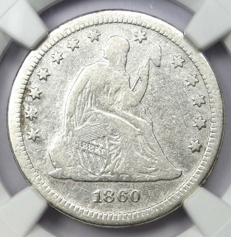 1860-S Seated Liberty Quarter 25C - NGC Fine Details - Rare San Francisco Date! Cover