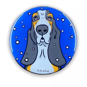 Tricolor Basset Hound Dog in the Snow Magnet Handmade Holiday Decor Gift 3.5" - Picture 1 of 3