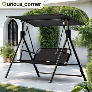 3 Person Outdoor Patio Swing Armrest Hanging Chair Waterproof Adjustable Canopy - Picture 1 of 9